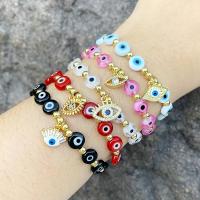Evil Eye Jewelry Bracelet, Brass, with Polyester Cord & Resin, 18K gold plated, different styles for choice & micro pave cubic zirconia & for woman & enamel, more colors for choice, nickel, lead & cadmium free, Length:Approx 25 cm, Sold By PC