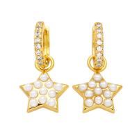 Cubic Zirconia Micro Pave Brass Earring with Plastic Pearl 18K gold plated & micro pave cubic zirconia & for woman nickel lead & cadmium free Sold By Pair