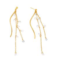 Brass Drop Earring, with Crystal, 18K gold plated, for woman, golden, nickel, lead & cadmium free, 4x97mm, Sold By Pair
