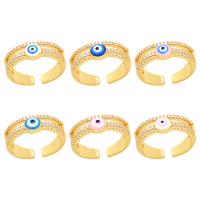 Evil Eye Jewelry Ring Finger, cobre, 18K banhado a ouro, micro pavimento em zircônia cúbica & para mulher & esmalte, Mais cores pare escolha, níquel, chumbo e cádmio livre, 7mm, Diametro interno:Aprox 18mm, vendido por PC