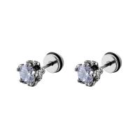 Stainless Steel Stud Earrings, 316L Stainless Steel, plated, fashion jewelry & Unisex & with cubic zirconia, more colors for choice, 8x16mm, Sold By PC