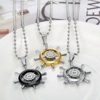 Titanium Steel Necklace, Ship Wheel, fashion jewelry & for man & with rhinestone, more colors for choice, 29x41mm, Length:Approx 23.62 Inch, Sold By PC