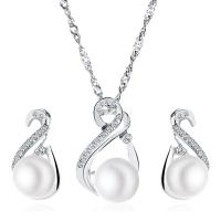 Zinc Alloy Jewelry Sets Stud Earring & necklace with Plastic Pearl plated 2 pieces & for woman & with rhinestone nickel lead & cadmium free 20mm Length Approx 18.9 Inch Sold By Set