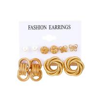 Zinklegierung Ohrringe, goldfarben plattiert, 6 Stück & verschiedene Stile für Wahl & für Frau, goldfarben, frei von Nickel, Blei & Kadmium, verkauft von setzen