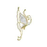 Shell Brooch Brass with Shell & Plastic Pearl Butterfly fashion jewelry & micro pave cubic zirconia & for woman golden nickel lead & cadmium free Sold By PC