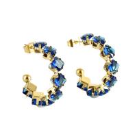 Boucle d'oreille Acier Titane, bijoux de mode & pavé de micro zircon & pour femme, plus de couleurs à choisir, 26mm, Vendu par paire