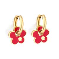 Stainless Steel Drop Earring, 304 Stainless Steel, Plum Blossom, Vacuum Ion Plating, fashion jewelry & for woman, golden, 2.5*15mm,13.8mm, Sold By Pair