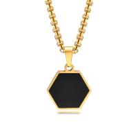 Stainless Steel Jewelry Necklace, 304 Stainless Steel, Hexagon, Vacuum Ion Plating, fashion jewelry & for man, golden, 14.70x15.60mm, Length:Approx 23.62 Inch, Sold By PC