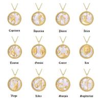 Stainless Steel Jewelry Necklace, 304 Stainless Steel, with White Shell, with 5cm extender chain, 12 Signs of the Zodiac, Vacuum Ion Plating, fashion jewelry & Zodiac symbols jewelry & different styles for choice & with rhinestone, more colors for choice, 20mm, Length:40 cm, Sold By PC