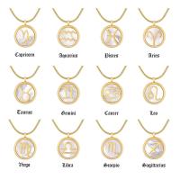 Stainless Steel Jewelry Necklace 304 Stainless Steel with White Shell with 5cm extender chain 12 Signs of the Zodiac Vacuum Ion Plating fashion jewelry & Zodiac symbols jewelry & for woman 18mm Length 45 cm Sold By PC