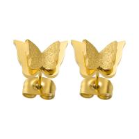 Boucle d'oreille de gaujon en acier inoxydable, Acier inoxydable 304, papillon, bijoux de mode & pour femme, doré, 10.80x8mm, Vendu par paire