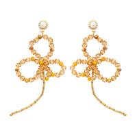 Earring Jewelry Glass Beads with Plastic Pearl & Zinc Alloy Three Leaf Clover gold color plated fashion jewelry & for woman & hollow camel nickel lead & cadmium free Sold By Pair