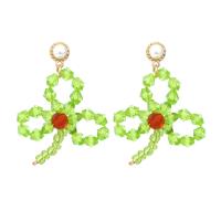 Earring Jewelry, Glass Beads, with Plastic Pearl & Tibetan Style, Three Leaf Clover, gold color plated, fashion jewelry & for woman, green, nickel, lead & cadmium free, 43x54mm, Sold By Pair