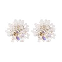 Resin Earring Glass Beads with Resin & Zinc Alloy Flower gold color plated fashion jewelry & for woman Sold By Pair