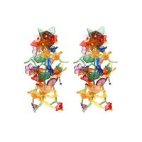 Boucle d'oreille résine, avec Seedbead, fleur, bijoux de mode & pour femme, multicolore, 60x100mm, Vendu par paire