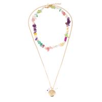 Multi Layer Necklace Zinc Alloy with Natural Gravel & Plastic Pearl Flat Round gold color plated Double Layer & fashion jewelry & for woman nickel lead & cadmium free Length 63 cm Sold By PC