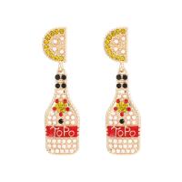 Rhinestone Earring Zinc Alloy Winebottle gold color plated for woman & with rhinestone nickel lead & cadmium free Sold By Pair