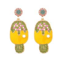 Rhinestone Earring Zinc Alloy with Plastic Pearl Ice Cream gold color plated for woman & enamel & with rhinestone nickel lead & cadmium free Sold By Pair