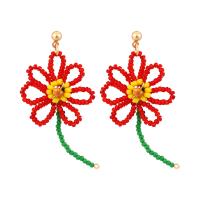 Earring Jewelry, Seedbead, with Tibetan Style, Flower, gold color plated, Bohemian style & for woman, nickel, lead & cadmium free, 29x55mm, Sold By Pair