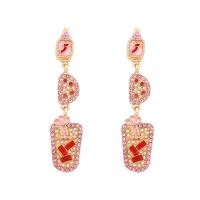 Rhinestone Earring Zinc Alloy gold color plated for woman & enamel & with rhinestone nickel lead & cadmium free Sold By Pair