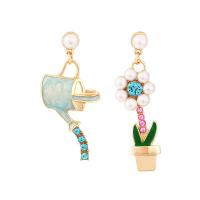 Asymmetric Earrings Zinc Alloy Flower gold color plated for woman & enamel & with rhinestone nickel lead & cadmium free Sold By Pair