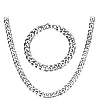 Fashion Stainless Steel Jewelry Sets 304 Stainless Steel polished 2 pieces & for man original color 60cm 20cm Sold By Set