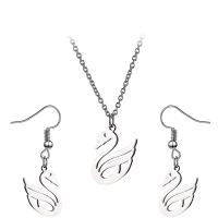 Fashion Stainless Steel Jewelry Sets, earring & necklace, Titanium Steel, Swan, Vacuum Plating, 2 pieces & for woman, more colors for choice, 16x20mm, Length:Approx 17.71 Inch, Sold By Set