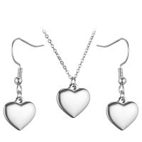 Fashion Stainless Steel Jewelry Sets, earring & necklace, Titanium Steel, Heart, Vacuum Plating, 2 pieces & for woman, more colors for choice, 16x16mm, Length:Approx 17.71 Inch, Sold By Set