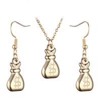 Fashion Stainless Steel Jewelry Sets earring & necklace Titanium Steel Money Bag Vacuum Plating 2 pieces & for woman Length Approx 17.71 Inch Sold By Set