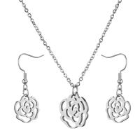 Fashion Stainless Steel Jewelry Sets earring & necklace Titanium Steel Rose Vacuum Plating 2 pieces & for woman & hollow Length Approx 17.71 Inch Sold By Set