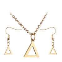 Fashion Stainless Steel Jewelry Sets, earring & necklace, Titanium Steel, Triangle, Vacuum Plating, 2 pieces & for woman & hollow, golden, 10x12mm, Length:Approx 17.71 Inch, Sold By Set