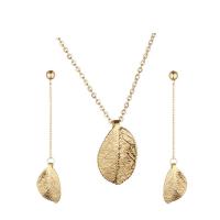 Fashion Stainless Steel Jewelry Sets earring & necklace Titanium Steel Leaf Vacuum Plating 2 pieces & for woman 89mm Length Approx 17.71 Inch Sold By Set