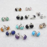 Natural Gemstone Earrings, with Tibetan Style, polished, different materials for choice & Unisex, more colors for choice, 10mm, 5PCs/Lot, Sold By Lot