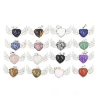 Gemstone Pendants Jewelry, with Tibetan Style, Heart, polished, different materials for choice, more colors for choice, 6x22x39mm, 5PCs/Lot, Sold By Lot