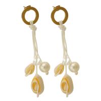 Stainless Steel Drop Earring 316 Stainless Steel with ABS Plastic Pearl & Wax Cord & Resin Vacuum Plating fashion jewelry & for woman two different colored 84mm Sold By Pair