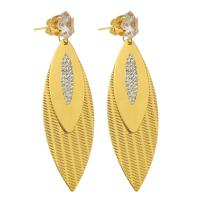 Stainless Steel Drop Earring, 316 Stainless Steel, Vacuum Plating, fashion jewelry & for woman & with rhinestone, golden, 71x24x59mm, Sold By Pair