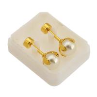 Stainless Steel Stud Earrings, 316 Stainless Steel, with ABS Plastic Pearl, Vacuum Plating, fashion jewelry & for woman, golden, 6x6x15mm, 12Pairs/Lot, Sold By Lot