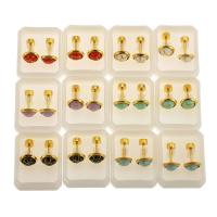 Stainless Steel Stud Earrings, 316 Stainless Steel, Vacuum Plating, fashion jewelry & for woman & enamel, mixed colors, 7.50x7.50x12mm, 12Pairs/Lot, Sold By Lot