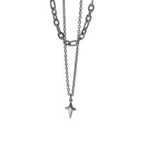 Titanstahl Halskette, mit Verlängerungskettchen von 5cm, Geometrisches Muster, Doppelschicht & Modeschmuck & unisex, originale Farbe, Länge:ca. 40 cm, ca. 45 cm, verkauft von PC