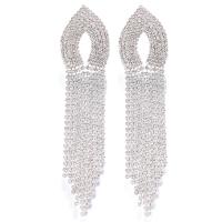 Rhinestone Earring with Zinc Alloy Tassel plated fashion jewelry & for woman Sold By Pair