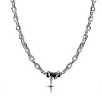 Titanium Steel Necklace with zinc alloy pendant with 5cm extender chain Cross plated fashion jewelry & Unisex Length Approx 45 cm Sold By PC
