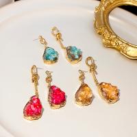 Zinklegierung Ohrringe, mit Naturstein, goldfarben plattiert, Modeschmuck & für Frau, keine, frei von Nickel, Blei & Kadmium, 60x16mm, verkauft von Paar