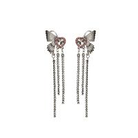 Fashion Fringe Earrings Zinc Alloy Butterfly silver color plated fashion jewelry & for woman & with rhinestone nickel lead & cadmium free Sold By Pair