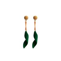 Boucles d'oreilles en alliage de zinc, fer, bijoux de mode & pour femme, vert, protéger l'environnement, sans nickel, plomb et cadmium, 68x10mm, Vendu par paire