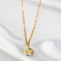 Titanium Steel Necklace, Vacuum Ion Plating, fashion jewelry & micro pave cubic zirconia & for woman, golden, 11x7mm, Length:Approx 45-50 cm, Sold By PC