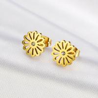 Boucle d'oreille Acier Titane, bijoux de mode & pavé de micro zircon & pour femme, doré, 10x14mm, Vendu par paire
