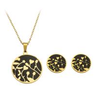 Enamel Stainless Steel Jewelry Set Stud Earring & necklace 316 Stainless Steel Vacuum Plating 2 pieces & fashion jewelry & for woman two different colored Length 17.5 Inch Sold By Set