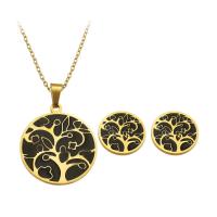 Enamel Stainless Steel Jewelry Set, Stud Earring & necklace, 316 Stainless Steel, Round, Vacuum Plating, 2 pieces & fashion jewelry & for woman, two different colored, Sold By Set