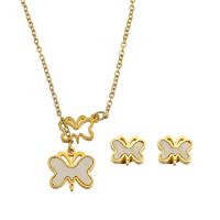 Fashion Stainless Steel Jewelry Sets Stud Earring & necklace 316 Stainless Steel with White Shell Butterfly Vacuum Plating 2 pieces & fashion jewelry & for woman two different colored Sold By Set