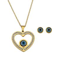 Evil Eye Jewelry Set, Stud Earring & necklace, 316 Stainless Steel, Vacuum Plating, 2 pieces & fashion jewelry & evil eye pattern & for woman & enamel & with rhinestone, two different colored, Sold By Set